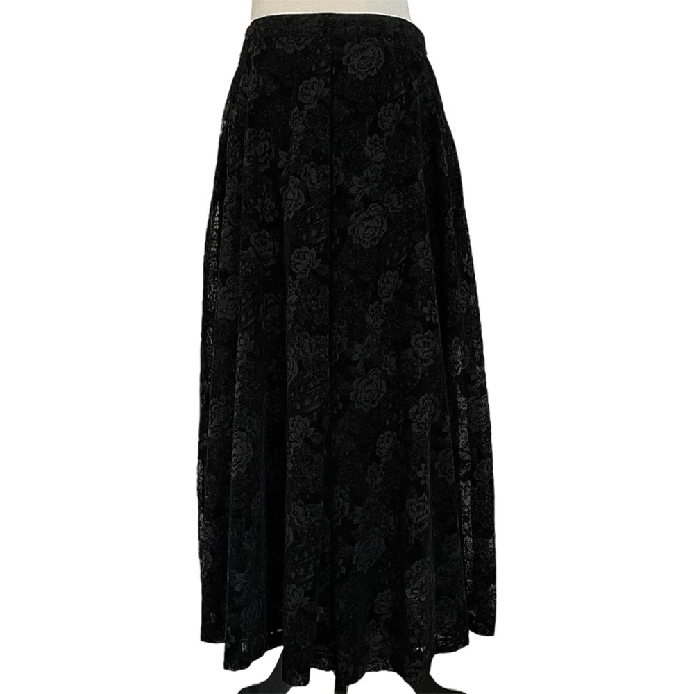 Vintage black floral pleated maxi skirt